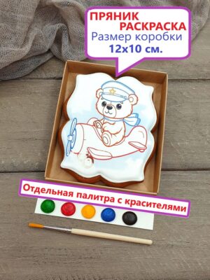 Пряничный набор - раскраска, изображение Мишка на самолете