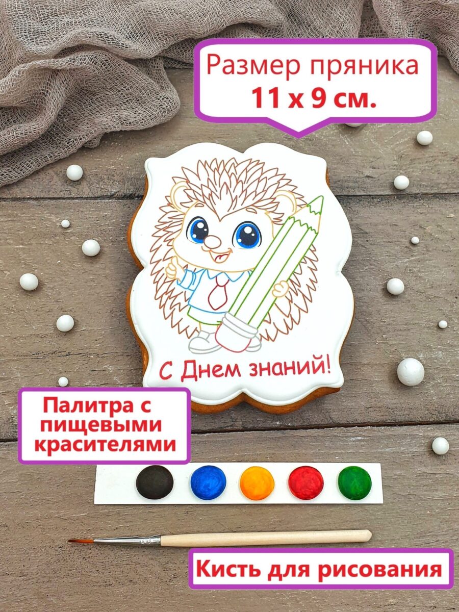 Пряник раскраска Ежик на 1 сентября — изображение 2
